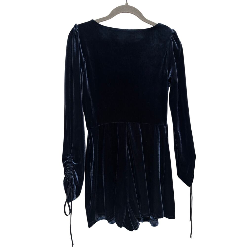 Urban Outfitters Velvet Wrap Romper Navy Blue Long Sleeve Women’s Small Party - Picture 11 of 11